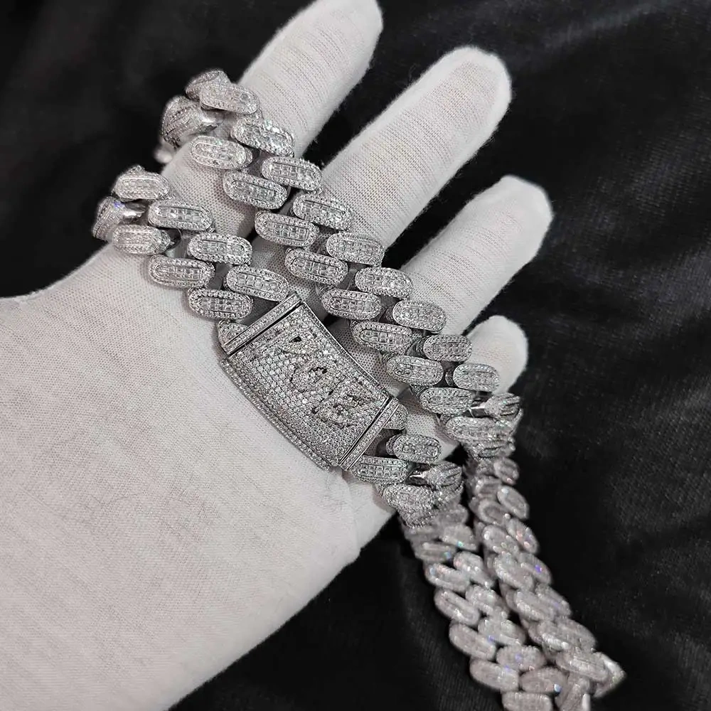 18mm Bling Rectangle/Round Diamond Cuban Link Chain Hiphop Custom Name Cuban Chain Necklace For Men Rapper Jewelry