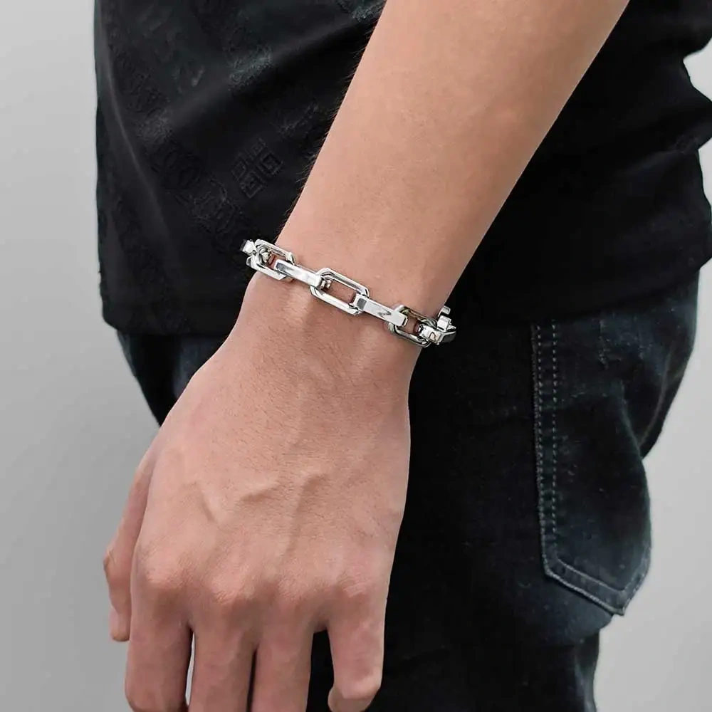 Popular Fashion Men's Stainless Steel Electroplated Jewelry Bracelet Custom Cool Square Cuban Chain Splicing Dazzling Bracelet