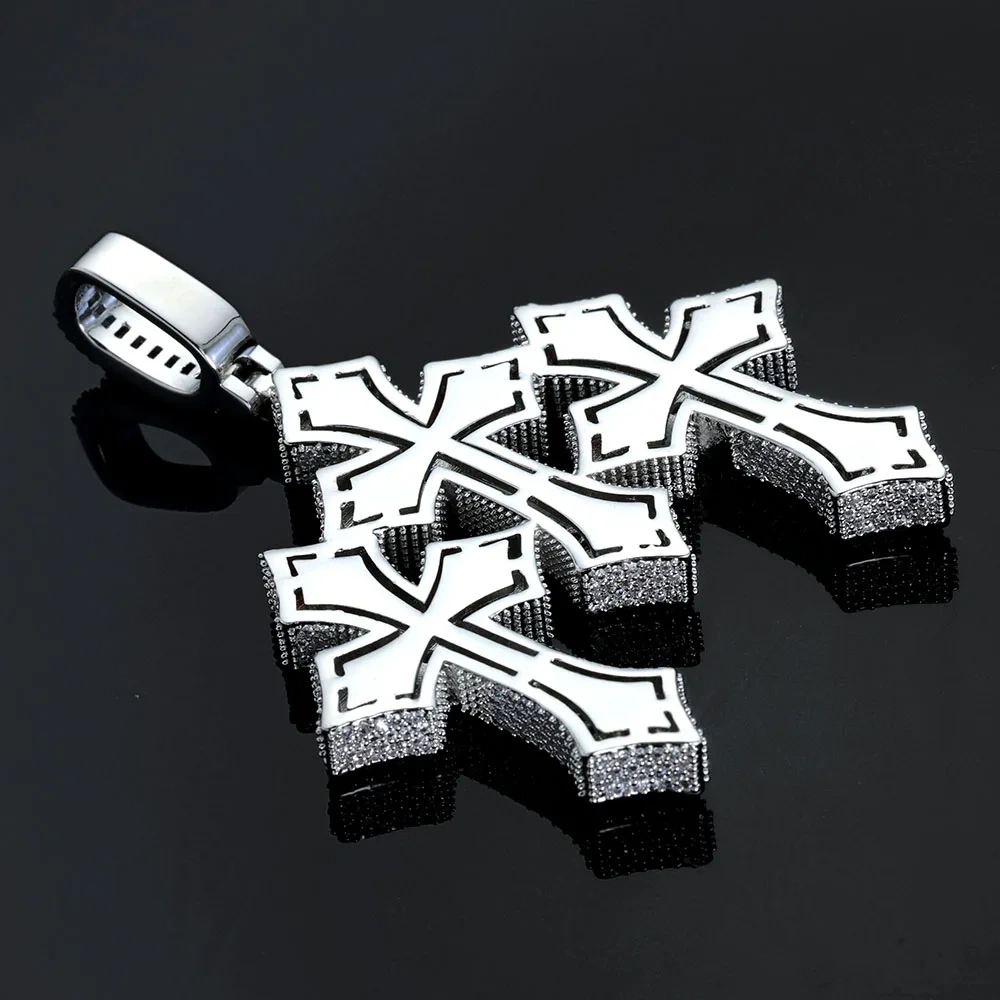 Hip Hop 3inch Iced Cross Pendant High Quality 5A Cubic Zirconia Cool Men Jewelry CZ Triple Cross Pendant Necklace Drop Shipping