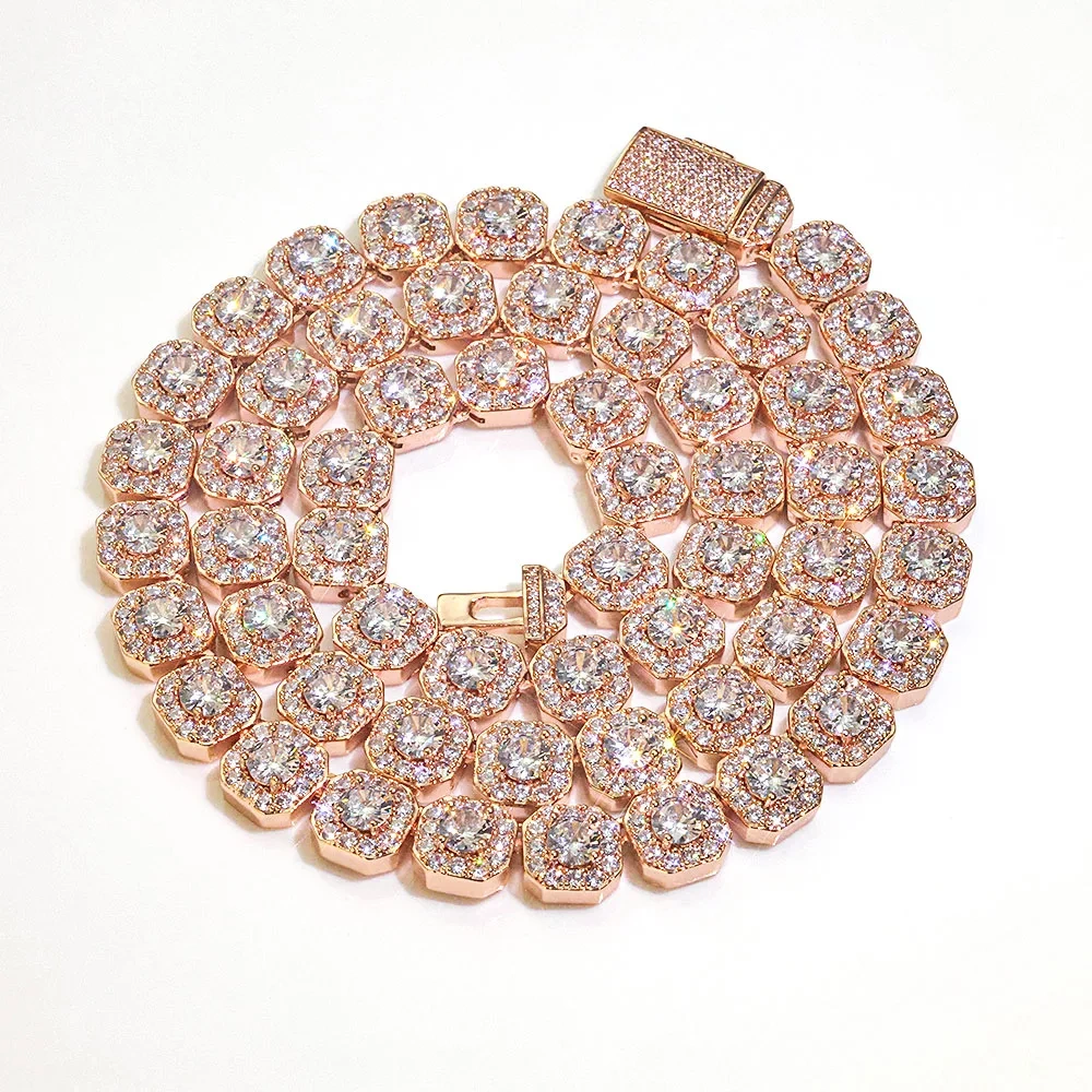Hip Hop Jewelry Men Rock Cluster Tennis Choker 10mm 12mm Width Iced Out Bracelet Necklace Rose Gold Plated Tennis Chain