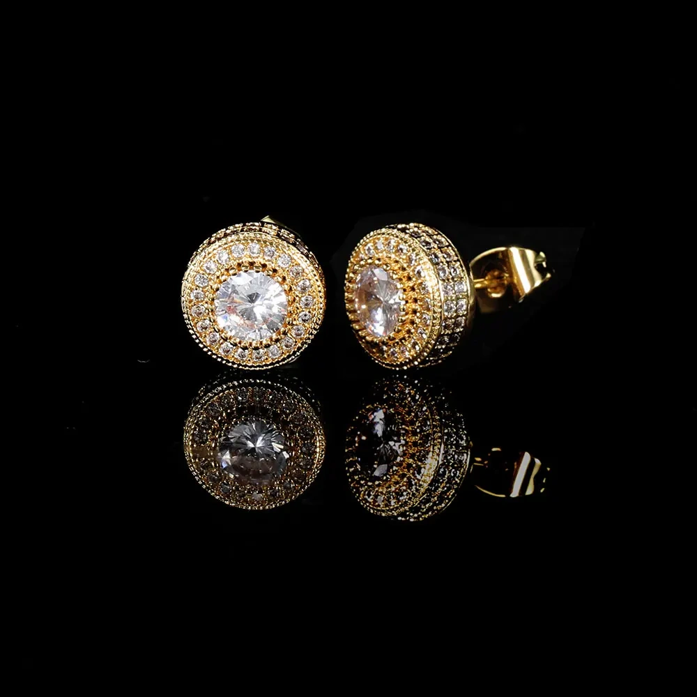 Dropshipping Hip Hop Fashion Jewelry Round CZ Zircon One Piece Stud Earrings For Women Y2k Accessories Free Item Shipping