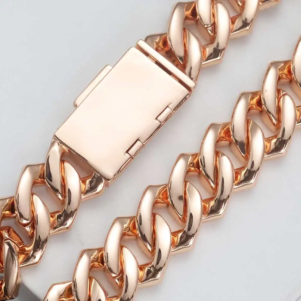 Rose Gold Plated Chain Hip Hop Jewelry 15mm Luxury Women Man Bling Prong Iced Diamond Cuban Link Necklace Birthday Party Gift