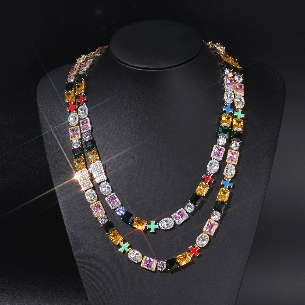 ESKEEM Iced Out Multi Gemstone Necklaces for Women Men Mixed Shape Colorful Gems Collection Necklace Fashion Hip Hop Jewelry ﻿