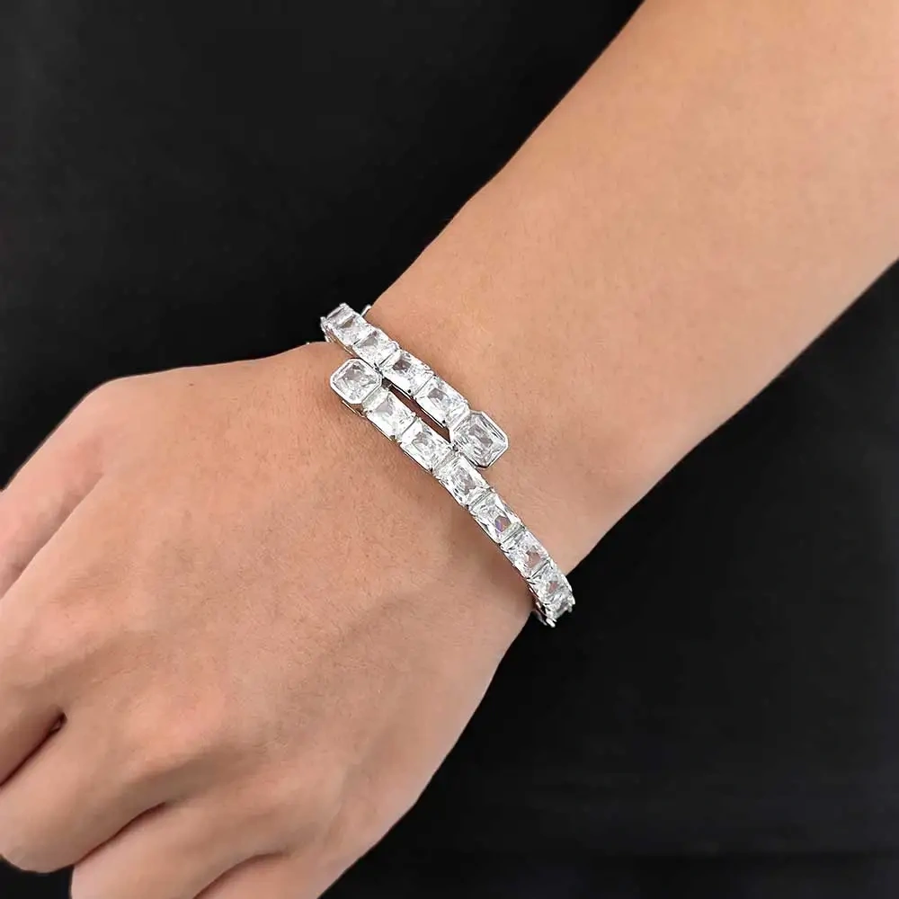EESKEEM Rectangle Zircon Diamond Bracelet for Unisex Luxury Iced out Crystal Bangle for Women Hip Hop Jewelry
