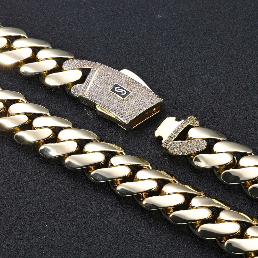 New Hip Hop 14k Gold Plated High Quality Brass Monaco Cuban Chain Jewelry Fashion Men and Women Suitable for Party Necklace