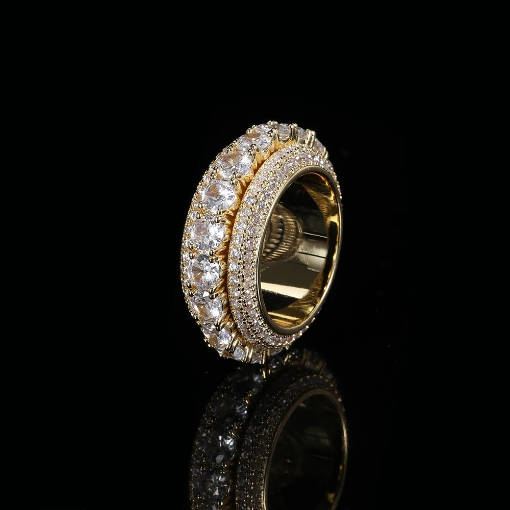 ESKEEM Hip Hop Rapper Iced Out Rotating Ring Men Cz Brass 5 Time Plated Rotating Cuban Rings for Men Jewelry