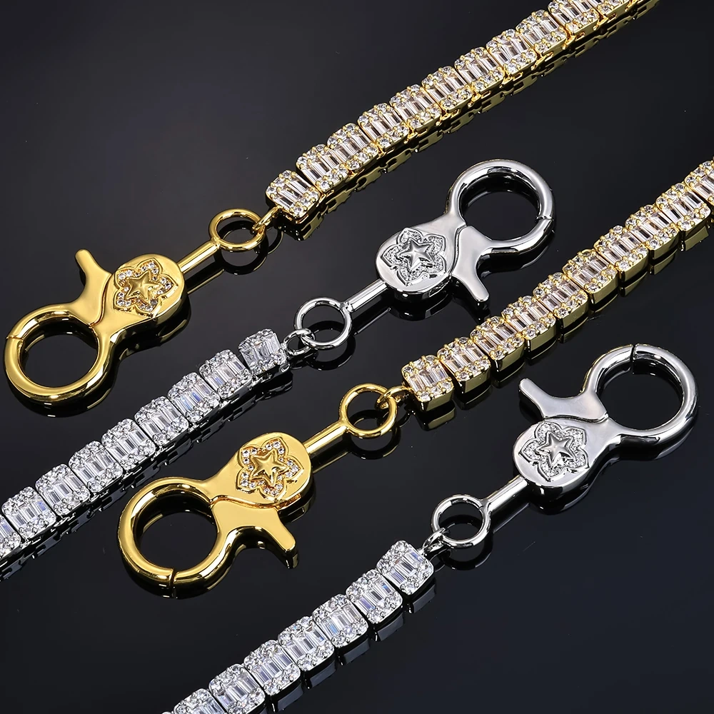 ESKEEM Punk Iced Cubic Zirconia Tennis Chain for Women Men Metal Wallet Jeans Link Key Waist Chain Jewelry