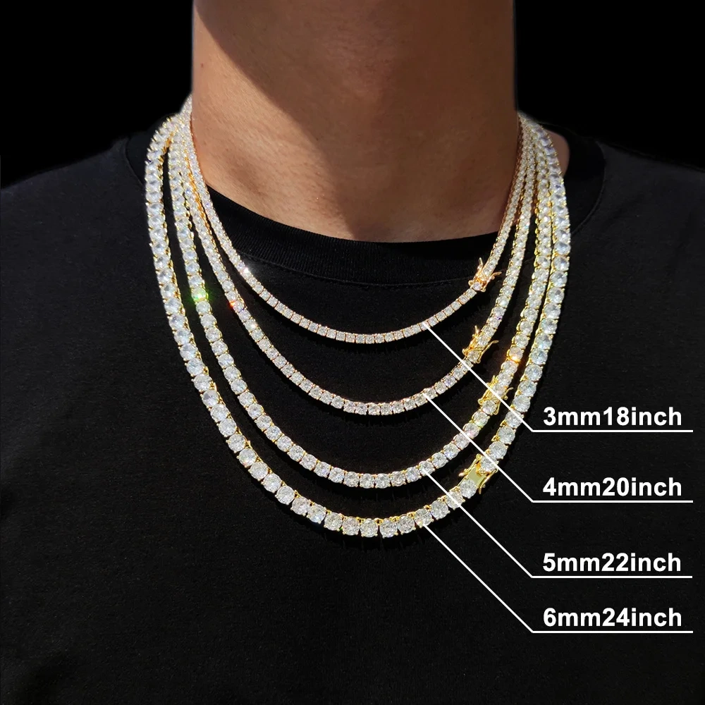 Hip Hop Jewelry 3/4/5/6MM 1 Row Iced Out Tennis Chain Bling CZ Men Diamond Cubic Zirconia Choker Necklace Women Drop Shipping