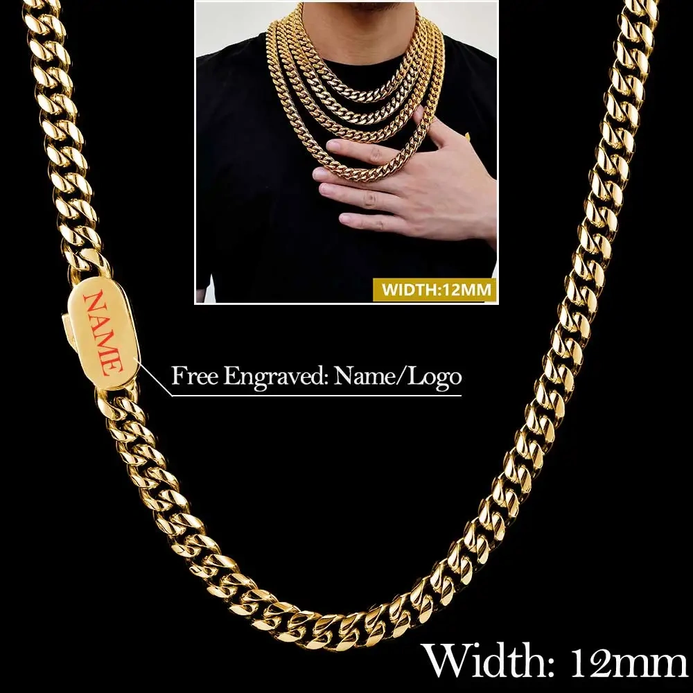 6/8/10/12MM Hip Hop Jewelry Luxurious Miami Stainless Steel Necklace For Men Free Custom Logo Cuban Link Chain