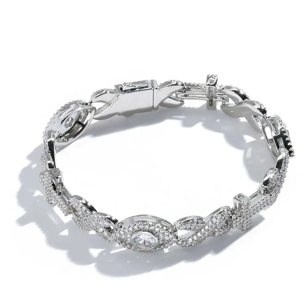 Fine Jewelry Devil Eye Jewelry 8mm Hip Hop Rock Infinite Cross Cuban Link Chain Bracelet Iced Out CZ Bling Women Bracelets