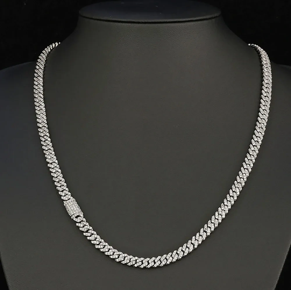 Waterproof 925 Silver 6mm Cuban Link Chain Sterling Silver Iced Out Single Rows 5A CZ Light Thin Necklace Women Gift