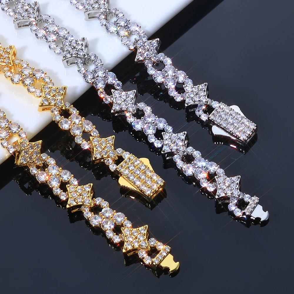 ESKEEM Hip Hop Fine Jewelry Necklace Spring Lock Clasp Iced Out Zircon Four Pointed Star Infinite Symbol Design Chain