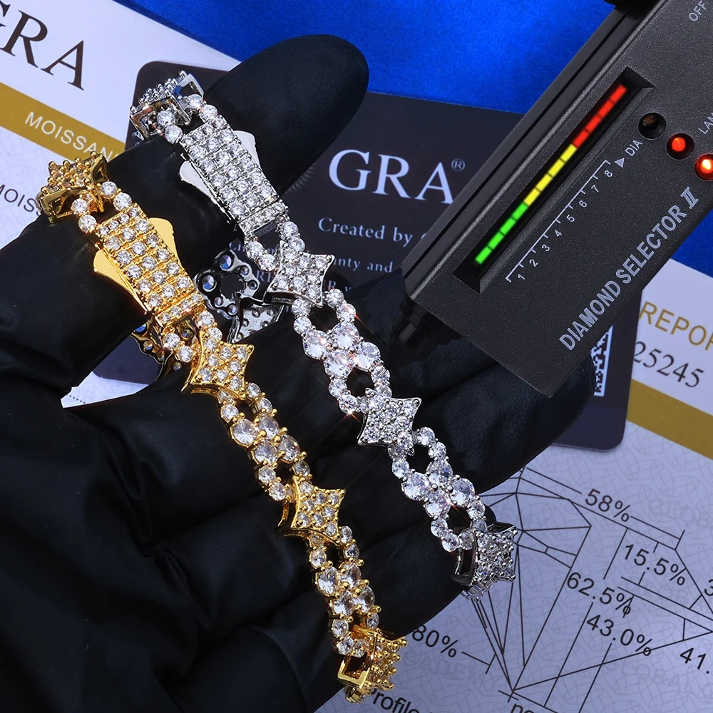 ESKEEM Moissanite Necklace 925 Silver Iced Out VVS Four Pointed Star Infinite Symbol Design Bracelet Hip Hop Fine Jewelry