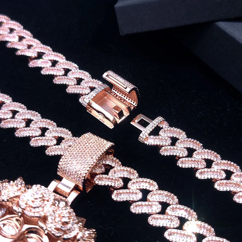 Hip Hop Fine Rose Gold Iced Cuban Chain with Jesus Pendant Jewelry Two Tone Jesus Religious Christian Pendant Necklace Gift