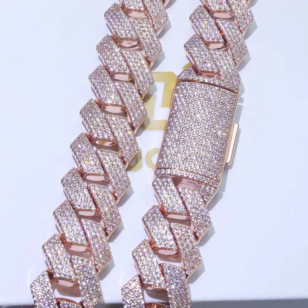 15mm 4 Rows Rose Gold Bracelet Prong for Women Iced Out White Diamond Prong Miami Cuban Link Chain Bracelet Hip Hop Jewelry