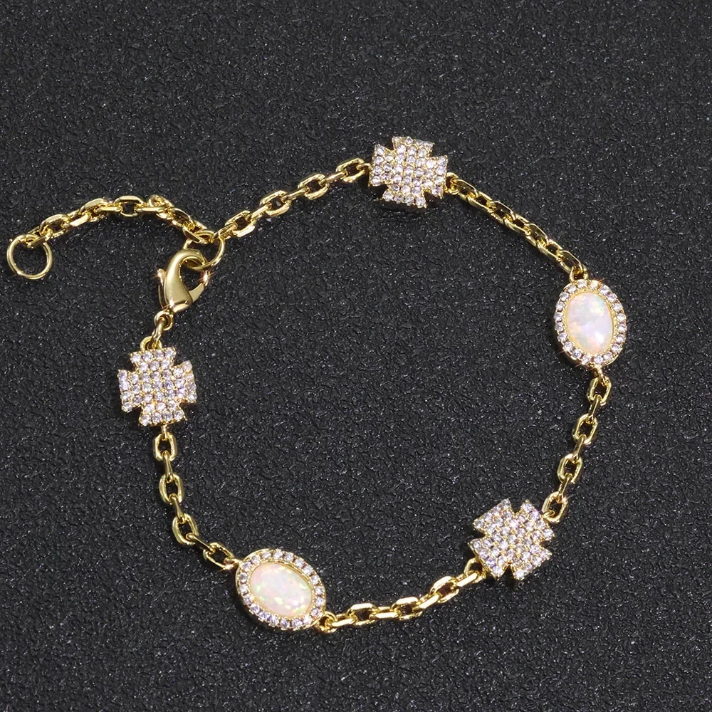 High Quality Jewelry Adjustable Crystal Tennis Bracelets 18k Gold Plated Circle Cubci Zirconia Ellipse Opal Bracelet for Women