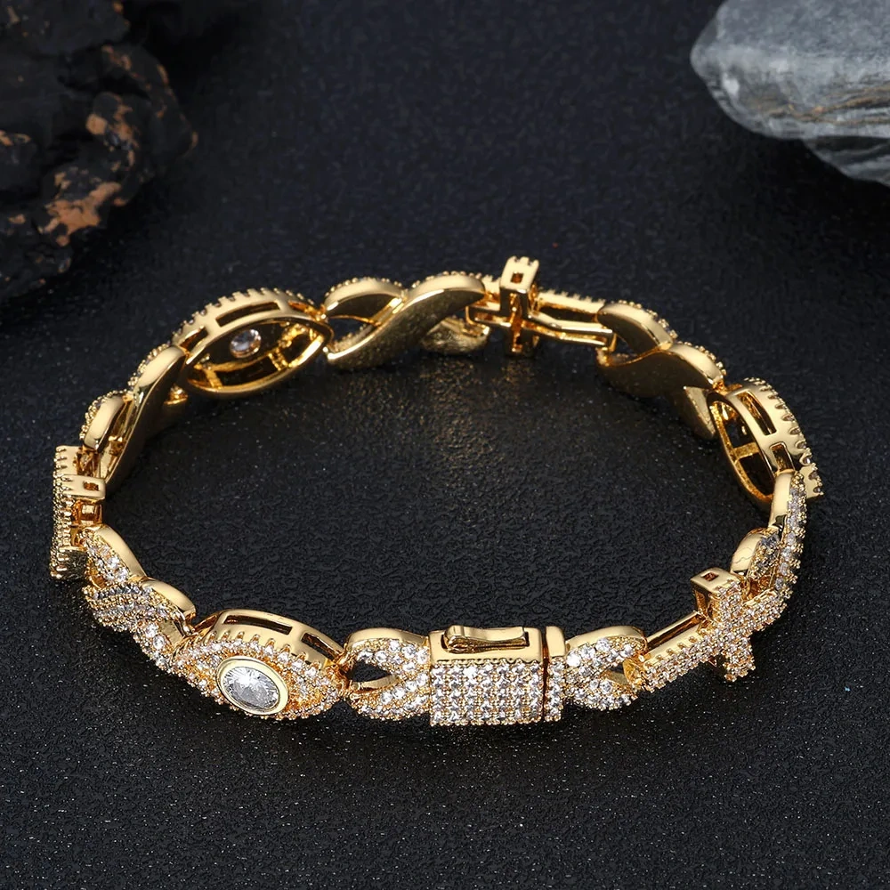 Fine Jewelry Devil Eye Jewelry 8mm Hip Hop Rock Infinite Cross Cuban Link Chain Bracelet Iced Out CZ Bling Women Bracelets