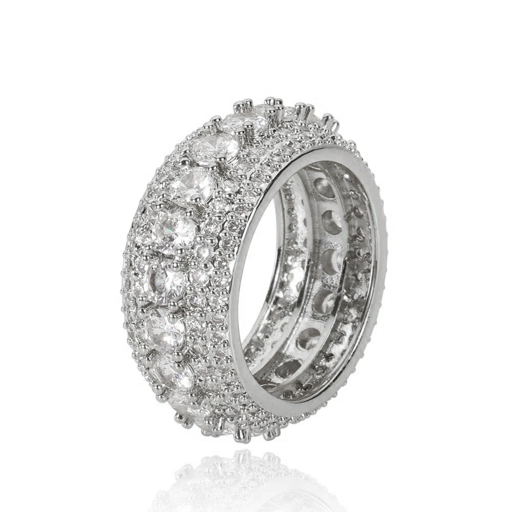 Hip Hop Rapper Rock Quality 5 Row Cubic Zirconia Cuban Rings Fashion Jewelry For Women Iced Cuban Ring Drop Shipping