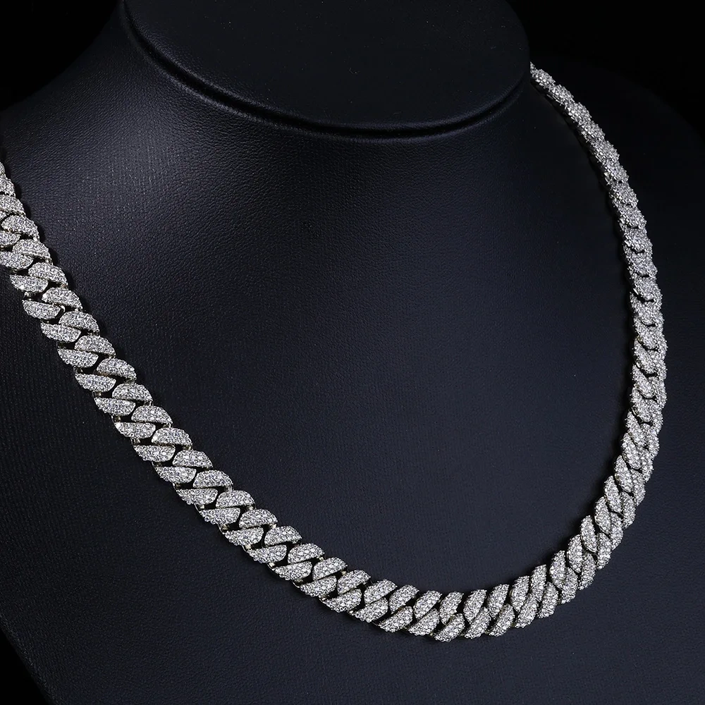 ESKEEM 10mm Flip Buckle 3 Rows Diamond Cuban Chain Iced Out Cubic Zirconia Cuban Necklace Hip Hop Jewelry Gift