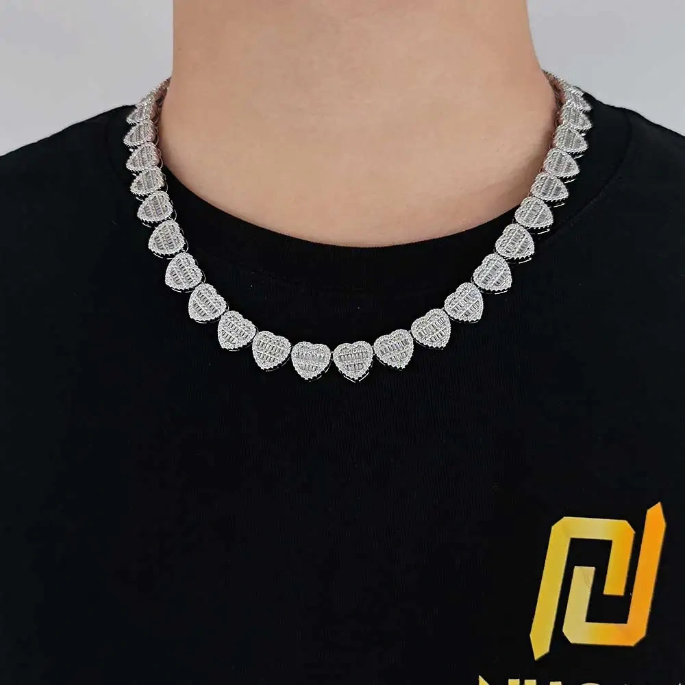 ESKEEM Hip Hop Jewelry Heart Link Chain Trendy Brass Cubic Zirconia For Women Bling Iced Out Two Tone Necklace