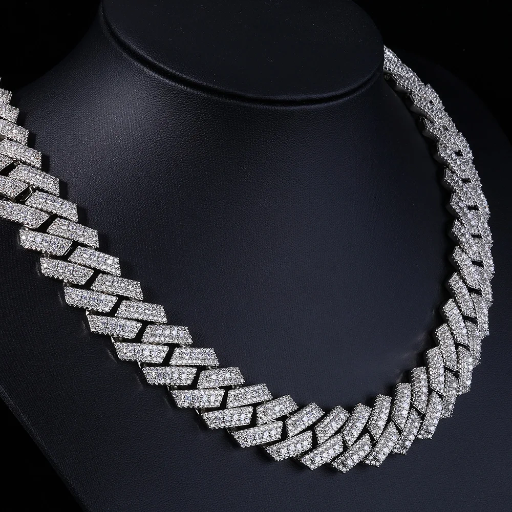 ESKEEM Hip Hop Fashion Jewelry 20mm Cubic Zirconia Cuban Chain Men 3 Rows Iced Out High Quality for Women Necklace