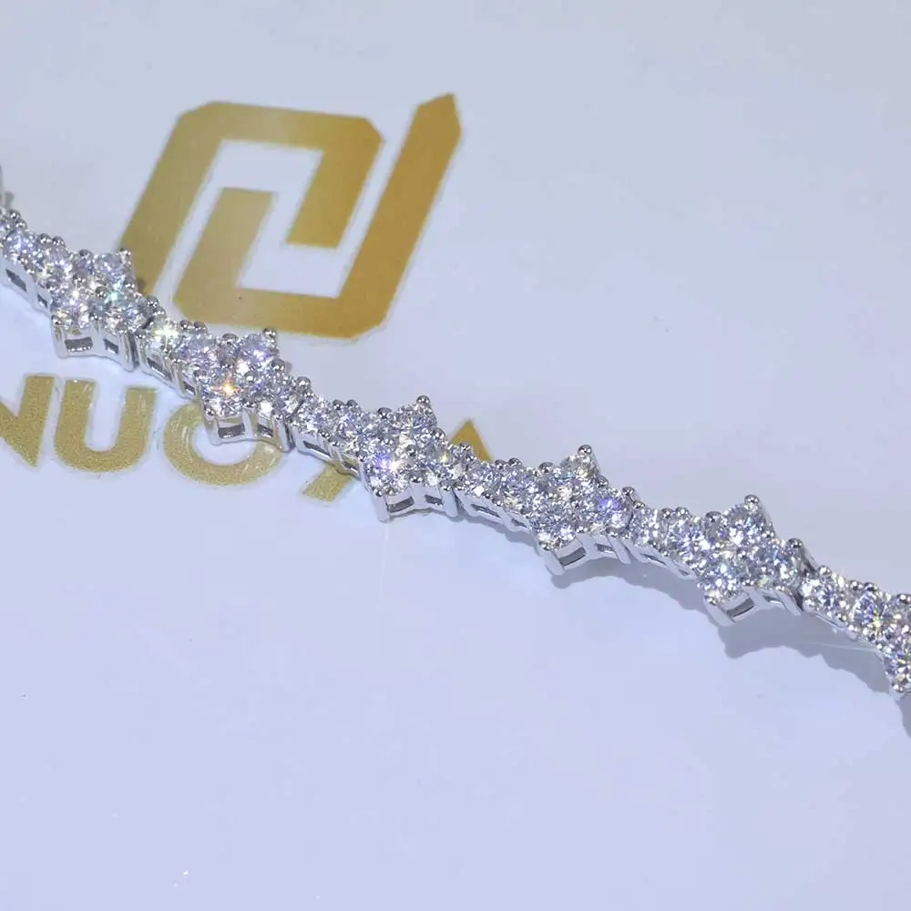 Hiphop Jewelry Iced Out VVS Diamond Flower Shape Tennis Chain 925 Sterling Silver Moissanite Tennis Chain Women's Bracelet