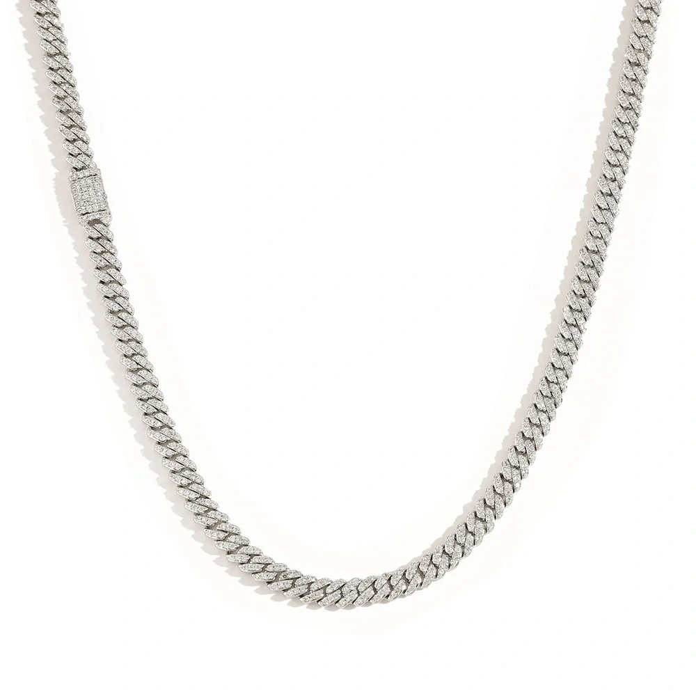 Waterproof 925 Silver 6mm Cuban Link Chain Sterling Silver Iced Out Single Rows 5A CZ Light Thin Necklace Women Gift