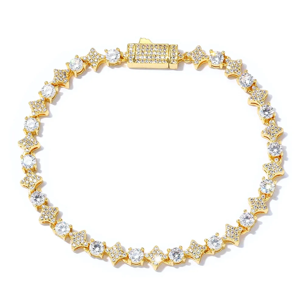 Light Luxury Hip Hop Cubic Zirconia Cross Tennis Bracelet for Man Women High Quality Sun Star Tennis Bracelets  Jewelry