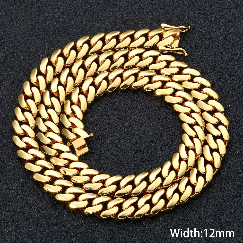ESKEEM Wholesale 10/12/15/22mm 14K/18K Gold Plated Heavy Miami Cuban Link Chain Necklace for Men Hip Hop Jewelry Cuban Chains