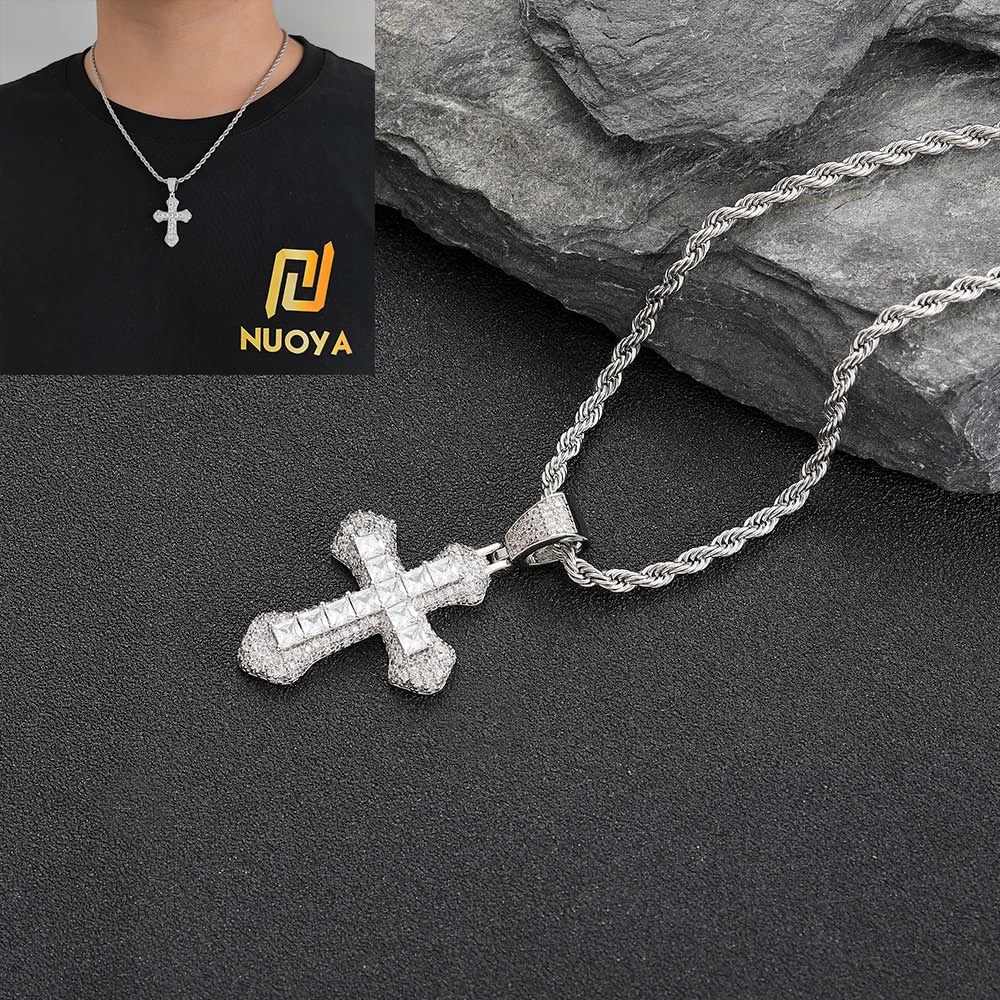 Hip Hop Jewelry Charm Women Cross Christian Jesus Bling Iced Out Copper Zircon Color Pendant Necklace