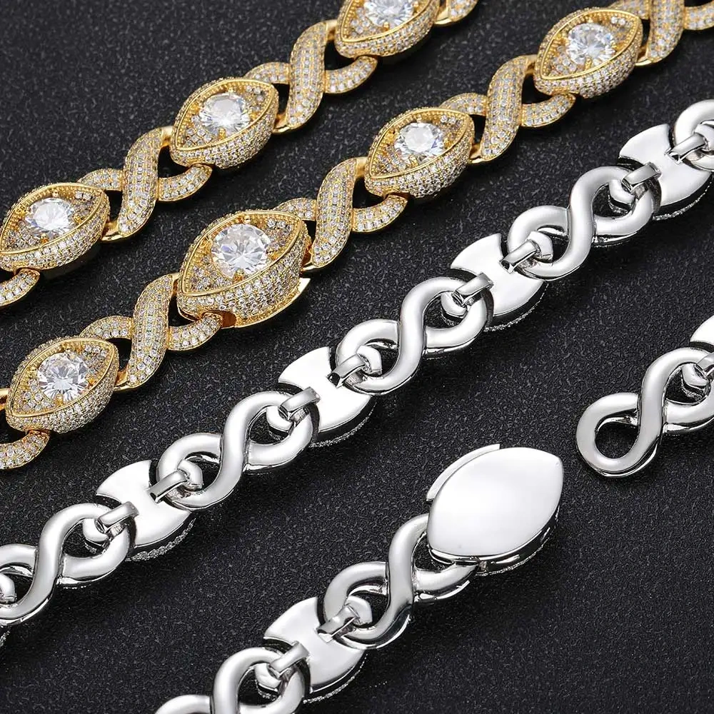 Hip Hop Jewelry Men Fashion Iced Out CZ Necklace Custom 15MM Sauron Eye Design Cuban Link Chain Women Accesional