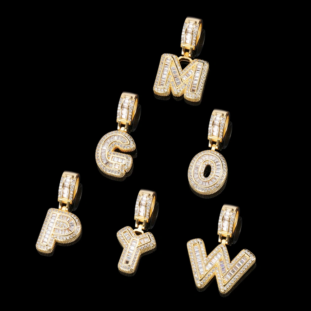 Dropshipping Iced Out Initials Rock Sugar Letter Pendant Men's Hip Hop 18K Gold Plating Name Necklace for Men With Rope Chain
