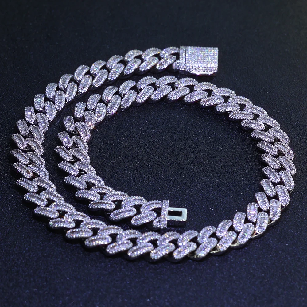 15mm Cuban Link Inlaid Prong Bing CZ Cubic Zircon Men Luxury Necklace Rectangle&Round Mix Iced Out Hip Hop Chain