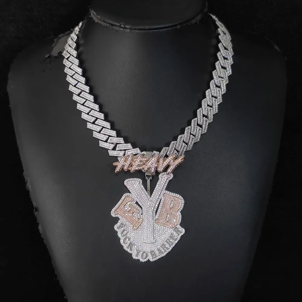 Hip Hop Jewelry Personalized Custom Name Iced Out Pendant Double Color Letter Logo Pendant For Men Can pass 16mm Chain