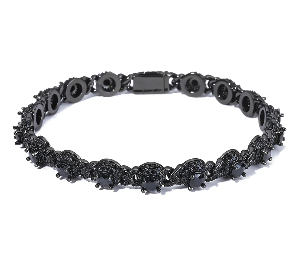ESKEEM 7.5mm Full Iced Out Black Diamond Chain Necklace Hip Hop Jewelry Black Plating with Black CZ Women Choker Gift