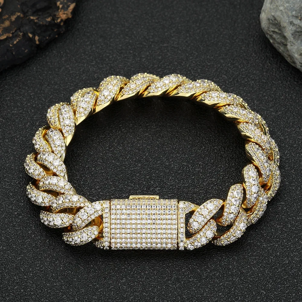 Hip Hop Jewelry 15mm Bubble Cuban Bracelet Men Bling Iced Out 3 Rows Cubic Zirconia Cuban Bracelet Charms Birthday Gift
