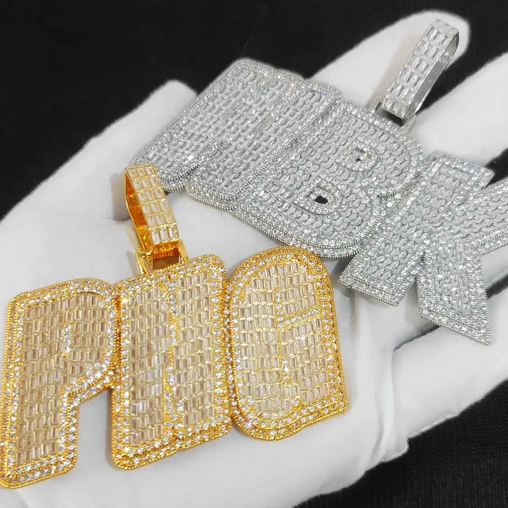Trendy Fashion Big Size Custom Initials Name Pendant Necklaces Iced Out Bling Hip Hop Letter Pendant Jewelry