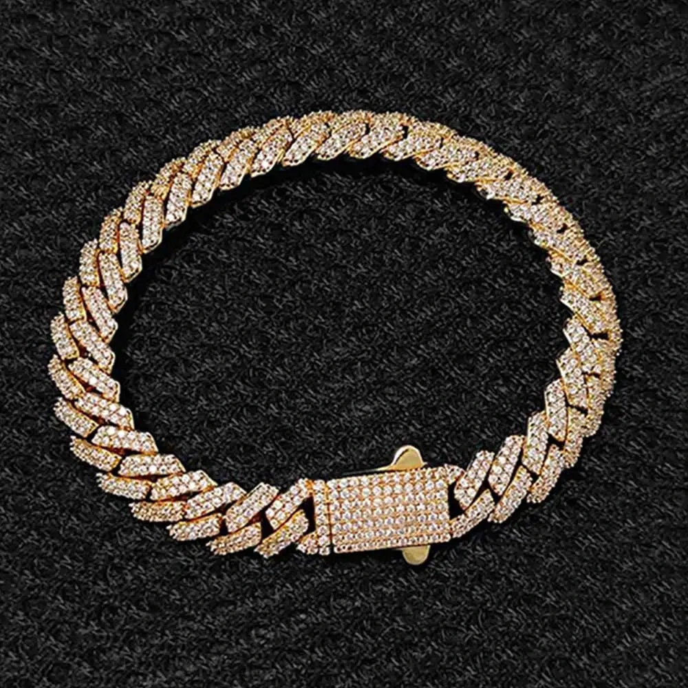 NUOYA Custom Logo Clasp 8mm Diamond Cuban Chain Necklace 18K Gold Plated Prong Cuban Link Chain Hip Hop Fashion Jewelry