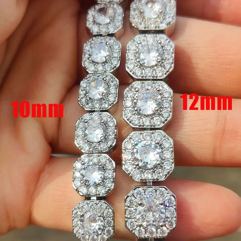 Hip Hop Jewelry 10mm 12mm Cluster Tennis Chain Necklace Fashion Women Bling Ice Zircon Tennis Chain Choker Necklace Party Gift ﻿