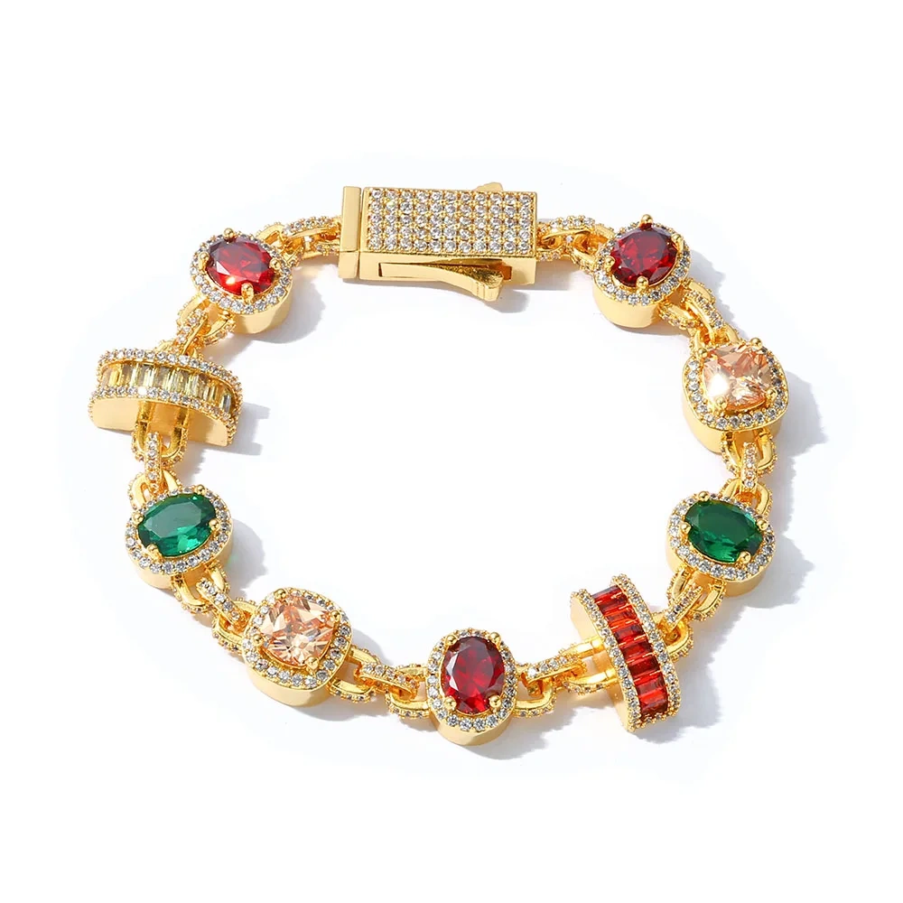 ESKEEM Multicolor Ruby and Emerald Chain Iced Necklace Sparkling 18K Gold Plated Cubic Zirconia Fine Jewelry for Women Gift