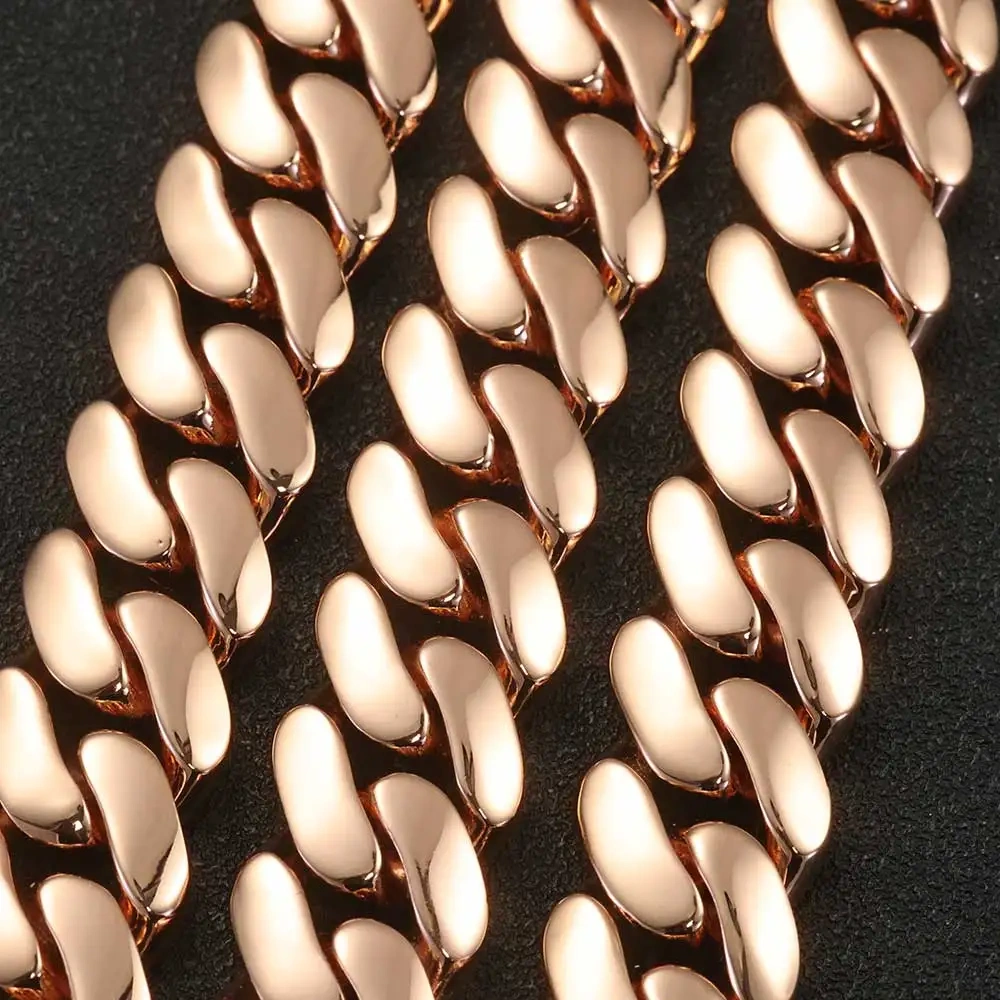 ESKEEM 22mm Rose Gold Plated Cuban Necklace High Polish Smooth Thick Cuban Link Chain Choker Hiphop Jewelry
