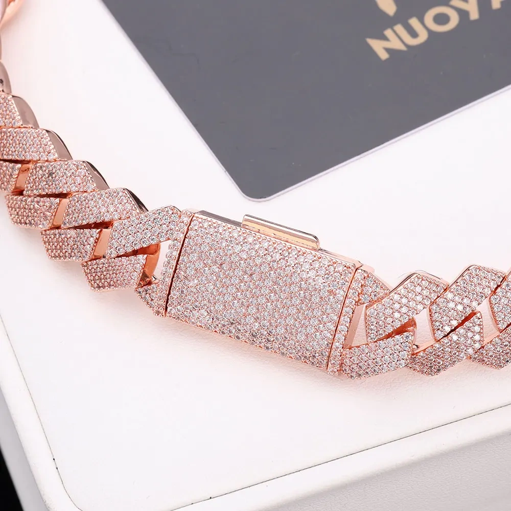 15mm CZ Iced  Custom Four Letter Box Clasp Cuban Link Chain Luxury Man Hip Hop Bling Full Diamond Rose Gold Plated Necklace