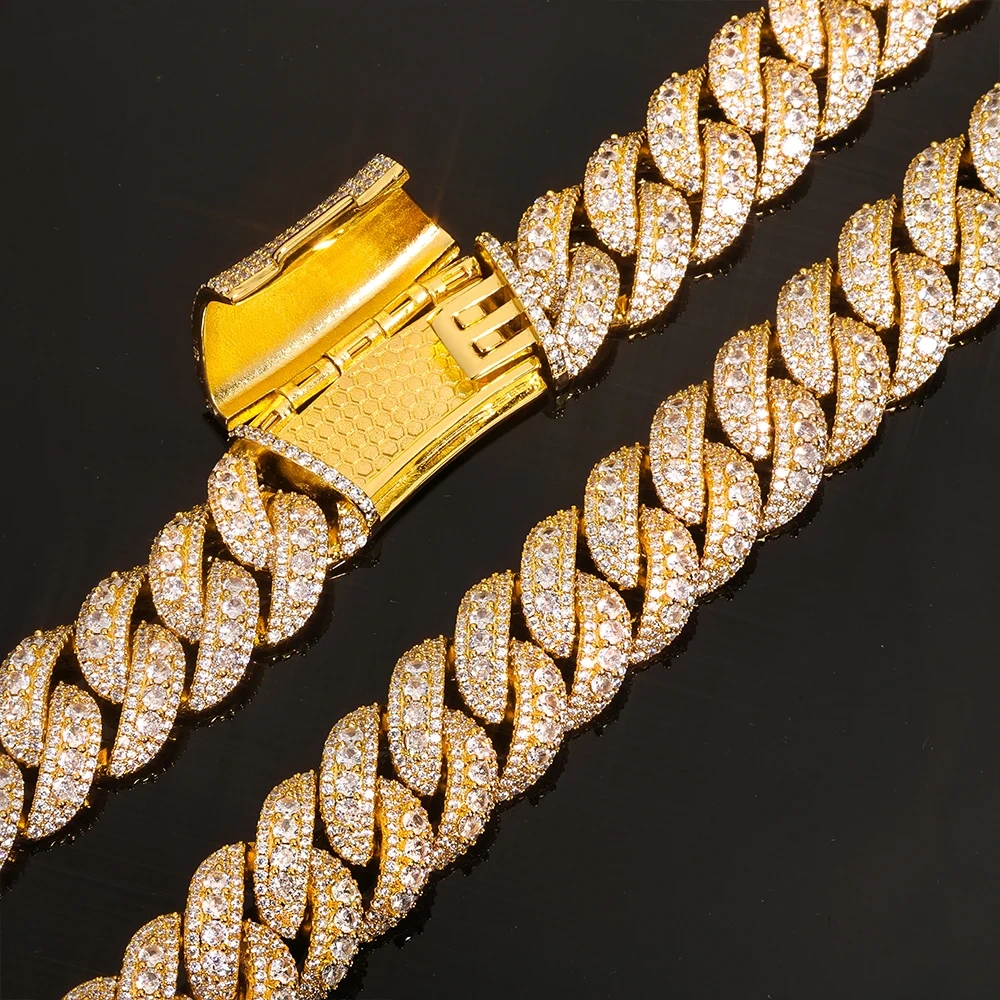 ESKEEM 22mm 3 Row Cuban Bracelet Rose Gold Plated Full Iced Out Cubic Zirconia Chain Hip Hop Luxury Jewelry Men Gift