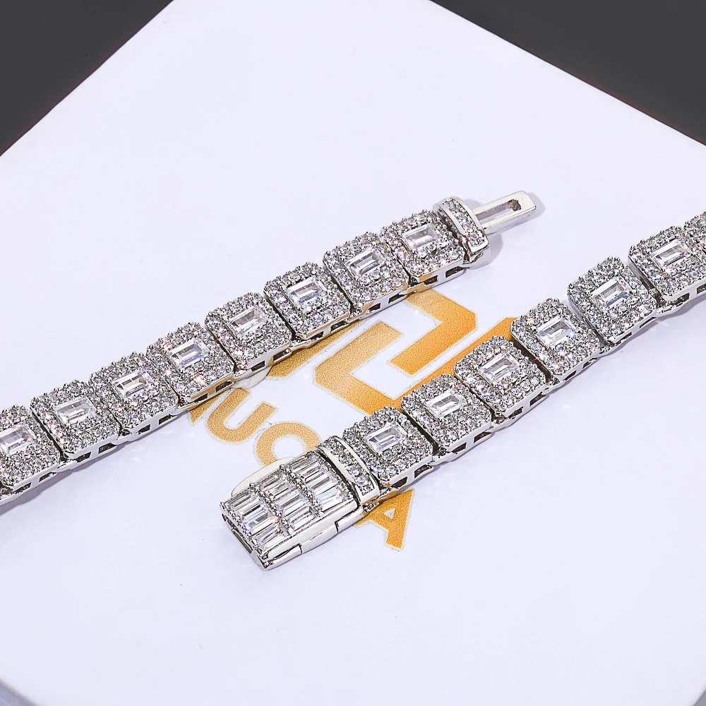 ESKEEM 7.5mm Iced Cubic Zirconia Cluster Tennis Chain Bling Baguette with Round CZ Necklace Women Hip Hop Jewelry