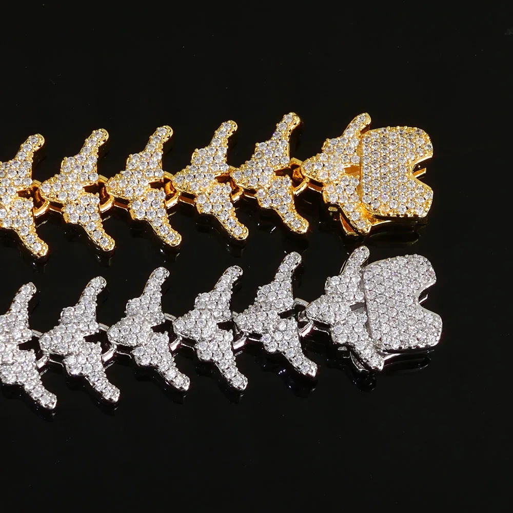 ESKEEM Full Iced Out Arrow Link Bracelet 16mm Silver Plated with Elastic Clasp Micro Pave Zircon Design Hip Hop Fine Jewelry