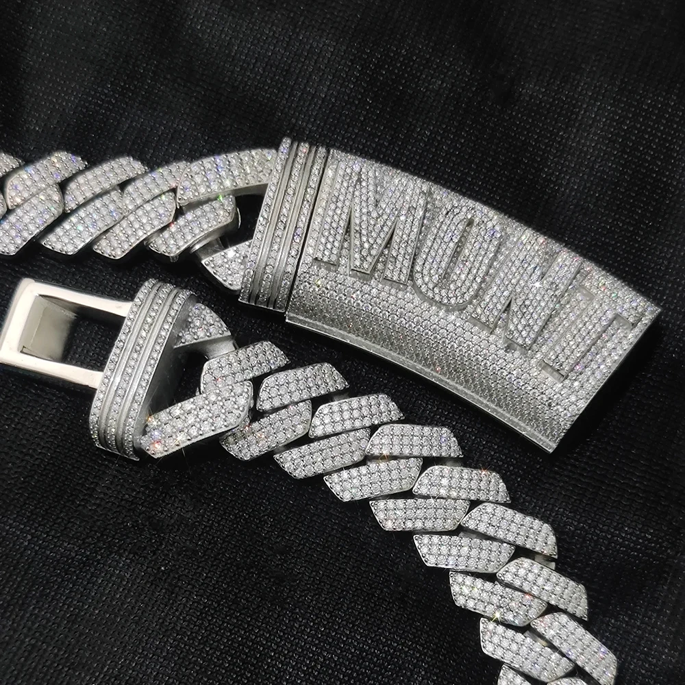 S925 Sterling Silver Vvs Moissanite Cuban Necklace Luxury Customized Iced Out Letter Clasp 20mm Width Mens link Chain