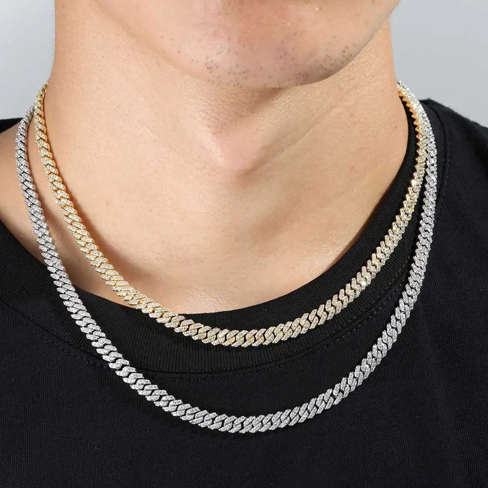 6mm Pass Diamond Test Moissanite Cuban Link Chain 925 Sterling Silver VVS Diamond Iced Out Women Single Rows Thin Necklace