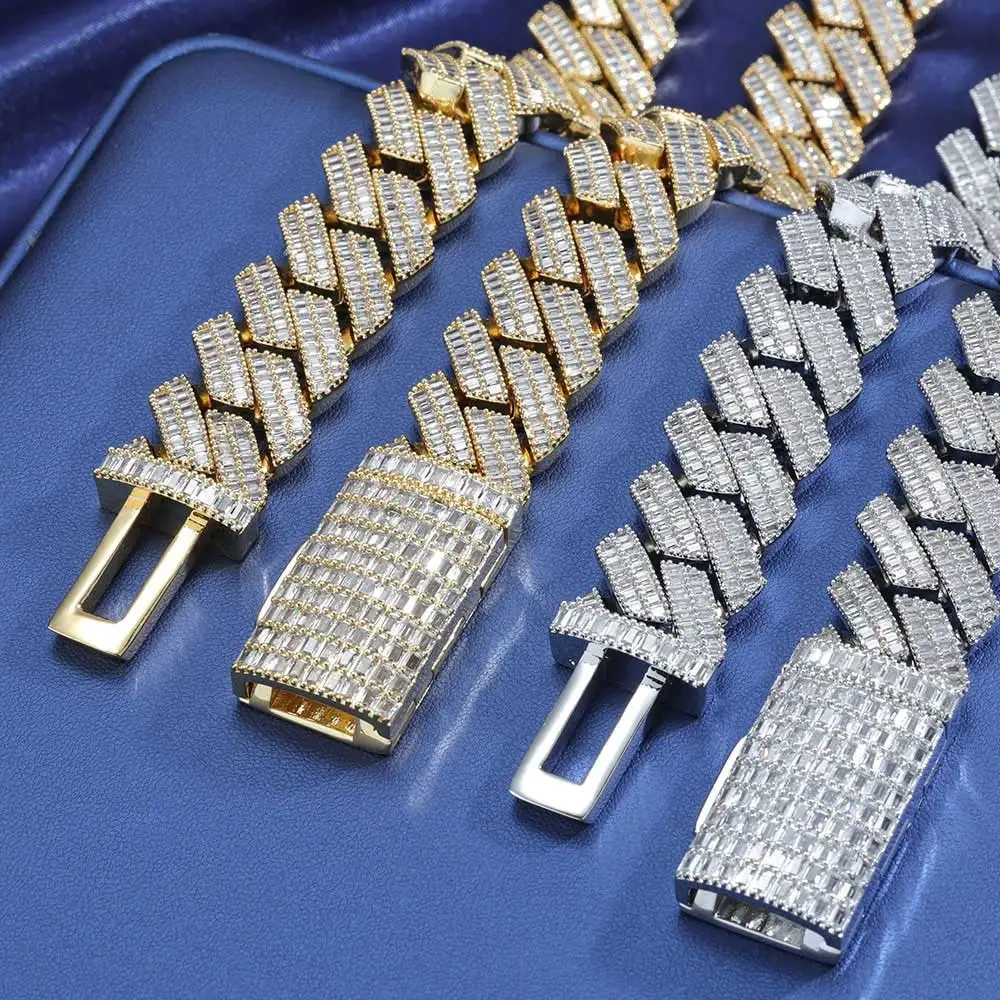 Hip Hop Two Stone 20mm Heavy Choker Necklace 2 Rows Iced Out Cz Prong Setting Cuban Link Chain For Women Men Fashion Jewelry