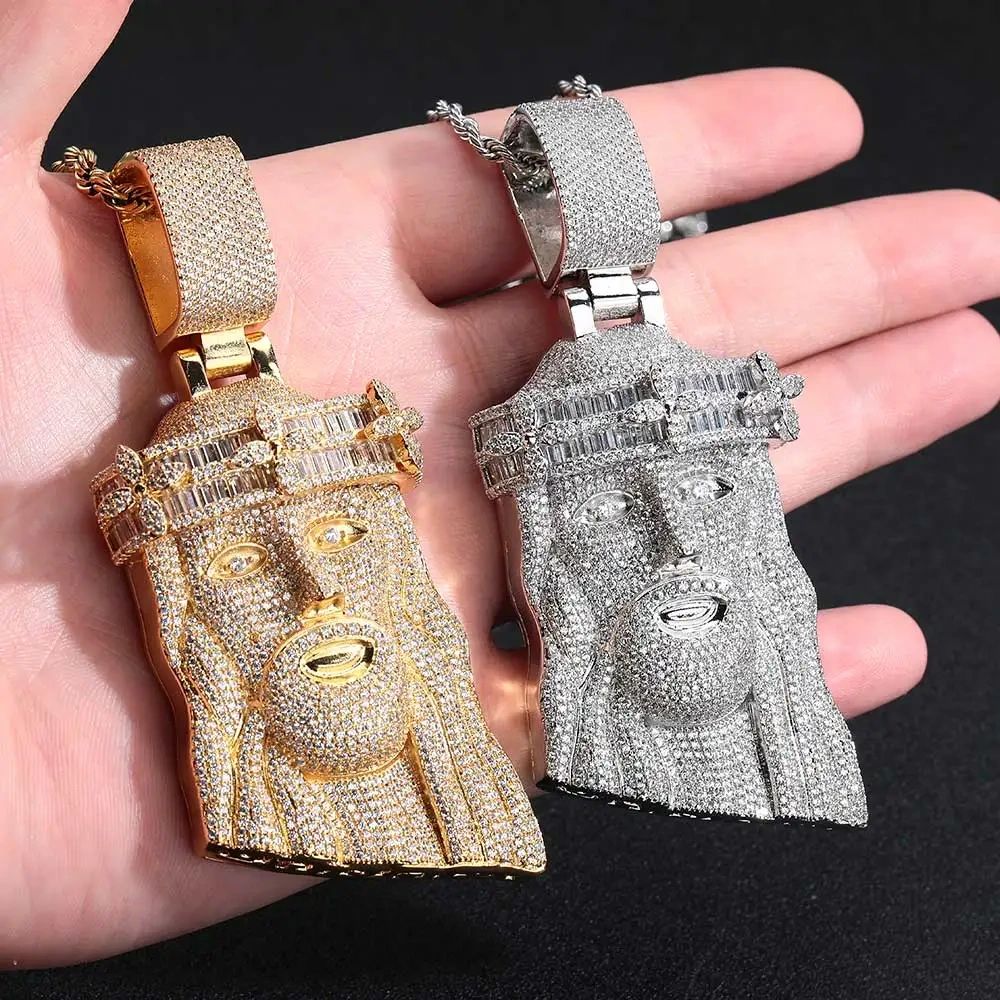 3D Design Hip Hop Rapper CZ Jesus Pendant Jewelry New Arrival Mixed Inlay Flower Crown Big Jesus Iced Out Pendant Necklace