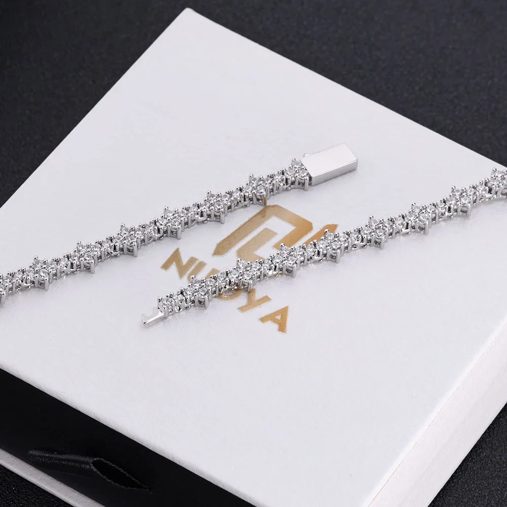 Hip Hop Bling CZ Cubic Zirconia Iced Out Tennis Bracelet 6mm Plum blossom Tennis Chain Bracelet Drop Shipping For Women